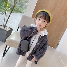 韓國兒童菠蘿針織開衫外套，中大童針織毛衣外搭，90cm-150cm