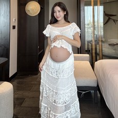 루시드라잇 릴레아 그물 니트 임산부투피스 태교여행 휴양지 레이스 스커트 임부복