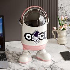 데코트리 우주인 캐릭터 휴지통 미니 뚜껑형 인테리어 쓰레기통, 핑크