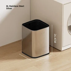 스테인리스 스틸 주방 휴지통 이탈리아 스타일 거실용 뚜껑 없는 고급 가정용 욕실 쓰레기통 신모델, 10 8L 스틸 실버