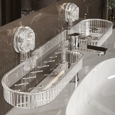 YAPOGI 무타공 탈부착 가능강력 흡착식 세면대 선반 벽선반 욕실 선반, 투명 화이트