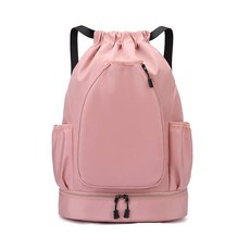 台灣出貨 羽球背包 羽球後背包 大容量運動背包 網球包 乾濕分離抽繩束口健身背包, 粉紅色, 1個