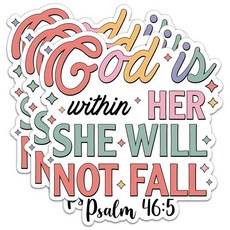 God is Within Her She Will Not Fall 스티커 5.1cm(2인치) 기독교 영감 성경 구절 종교 비닐 방수 노트북 물병 헬멧 자동차 전화 신앙 선, 2 Inches
