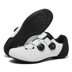 로드바이크 클릿슈즈 평페달 통기성 사이클링 자전거신발 산악자전거 라이딩용, 280, B_평페달용 화이트블랙 슈즈