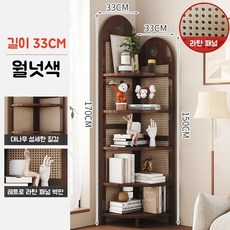 라탄 모서리 코너장 5단 거실 코너수납장 예쁜 거실장식장, 월넛 색상