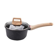 麥飯石不粘炒鍋三件組，家用鍋具套裝, 單買黑色麥飯石奶鍋-16cm, 1個