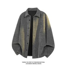 LOKEXING 남자 칼라 재킷 긴팔 셔츠 트위드가디건 니트 카디건 스팽글가디건