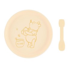 Bumkins 디즈니 아기 및 유아용 접시 스푼 세트 아동용 실리콘 접시 LED 이유식 어린이 수유 용품 전자레인지 사용 가능 플래티넘 실리콘 6개월 곰돌이 푸