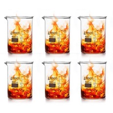 EISCO 6PK 비커 400ml - 그리핀 스타일 스파우트가 있는 로우 폼 - 흰색 50ml 그라데이션 - 붕규산염 3.3 유리, EISCO 6PK 비커 400ml - 그리핀 스타일 스