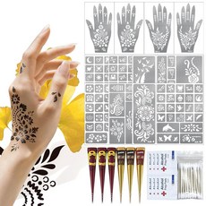 12 Sheet 136 PCS Henna Tattoo Stencil Kit for Face Body Art Painting Women Men Temporary Tattoos