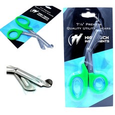 HTI 외상 가위 7.25" 다목적 스테인리스 스틸 구급대원 응급실 간호사 응급구조사 야외 캠핑 구조 도구용 톱니날(주황색 손잡이)이 있는 응급구조사, Green Handle