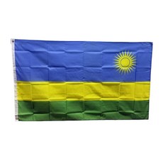 르완다 국기 Rwanda flag 90x150cm 폴리에스터 90g 구멍 고리 이중 스티치, 1개, BLUE+YELLOW+GREEN