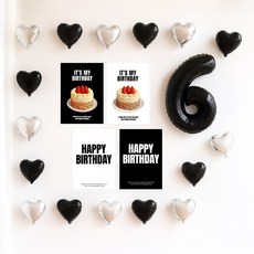 해피제이니 심플 이즈더 미니하트 20개 국산 생일포스터 숫자 호일풍선 생일 파티용품세트, 1세트, 블랙 숫자6
