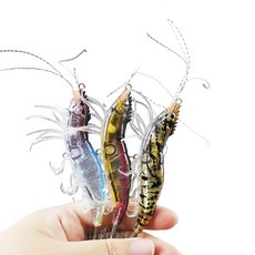 999피싱 리얼 새우 수평 에기 UV 반사 야광 인조 새우 미끼 쭈꾸미 문어 갑오징어 낚시, 3개, 10g, 블루 타이거