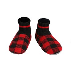 Panda Bros 남성용 슬리퍼 양말 플리스 안감 미끄럼 방지 밑창 겨울용 부드럽고 두껍고 아늑한 홈 부츠 따뜻하고 보송보송한 실내 신발 블랙., 10-13, Red Lattice Booties