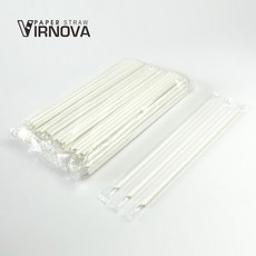 【Virnova】 竹纖維 紙吸管 6x220mm 白色 尖頭 獨立塑膠包 生物可分解 環保吸管, 1包, 100支