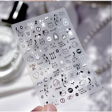 插畫風格喵咪 日系薄韌質感貼紙 貓臉 呆萌 寵物 卡通 微笑 美甲貼紙 造型貼紙, 1個, to 5243