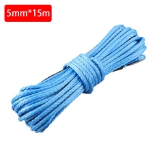15m 5mm/6mm/7mm 견인 윈치 케이블 로프 문자열 라인 합성 섬유 5800lbs/7700lbs/9300lbs 지프 ATV UTV SUV 4X4 4WD, 5mmx15m blue