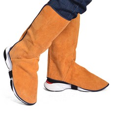 焊工牛皮護腿 電焊防燙護腳腳蓋 耐高溫耐磨防火花飛濺焊接防護, 桔色長款32CM（粘貼款）, 1個