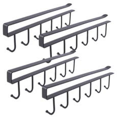건코몰 프리미엄 주방 도어 선반 선반 밑 컵걸이, 4개, 블랙