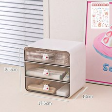서온리 깔끔 책상 정리 귀여운 플라스틱 3단 소품 미니 수납함 서랍장, 오프화이트 대형, 3.1단