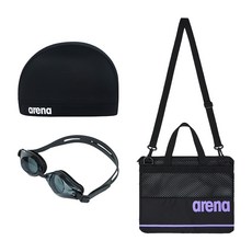 AKT-5938-블랙 아레나 아동 생존수영키트 3종 (수경 수모 메쉬가방 폴리백 세트), 블랙, 1개