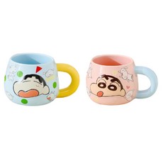 StarR 짱구 입체 세라믹 머그컵 2개입, 1개, 블루 + 핑크 1개, 블루 + 핑크