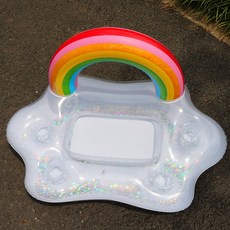 熱銷充氣彩虹冰吧云朵杯墊托盤水上杯托拱門彩虹 游泳池泳圈泳具, 亮片彩虹冰吧, 1個