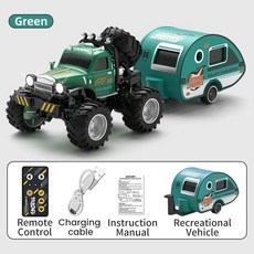 1/64 RC카 2.4GHz 무선 조종 자동차 컨트롤 도시 도로 핸들 고속 합금 전지형 조명 장난감 크리스마스 선물, Green truck trailer
