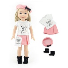 Emily Rose 35.6cm(14인치) 인형 파리 의상 5피스 - 핑크 스커트 파리 티 베레모 및 부츠 | 글리터 걸스 및 웰리 위셔 호환 | 선물 상자 포장 | 미국