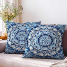 YucZiken 레트로 보헤미안 밴 장식용 쿠션 커버 45.7 x 45.7cm(18 18인치) 2개 세트 | 소파 침실 및 거실용 다채로운 장식 케이스 축제 여름 분위기를 위, 블루 만다라 YucZiken 129748 900491