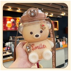 곰돌이 텀블러 리터 대용량 빨대 벤티 스트랩 리유저블, A. 밀크 000ml 3D 스티커 스트랩