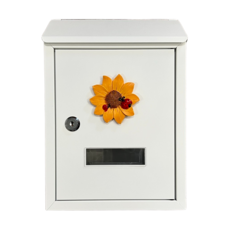 直邊信箱 21.5x7x30cm 向日葵裝飾信箱 郵筒 意見箱, 直白-向日葵