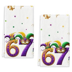 Heyfary Mardi Gras 6 7 밈 주방 타월 2개 세트 재미있는 카니발 뉴올리언스 욕실 홈 데코용 67개의 접시 타월