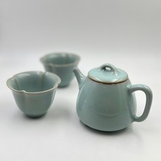 景德鎮 汝窯 175 ml 茶壺 50ml 茶杯 一壺二杯 三足壺 茶具 居家 辦公 外出 涵軒 禹之器, 1個