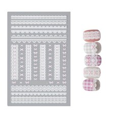 EZ PEACH 네일 스티커 리본 네일 스티커 리본 입체 레이스 귀여워 네일용 스티커 3D 투명 나비 매듭 자체 접착 (화이트핑크)