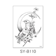 A+精選 SY-B110 月亮小鳥花朵刺青貼紙 防水人體彩繪紋身貼紙, 1個, SYB1010