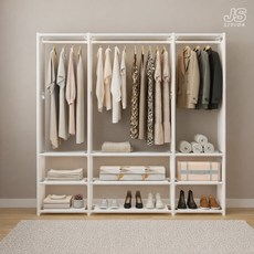 JS리빙 튼튼한 철제 옷장 침실 드레스룸 선반 옷방 사각 옷걸이 행거 인테리어 스탠드 높은 조립식 행거랙 대형 이불장 의류 정리함 심플한 화이트 RMN#064504_5403