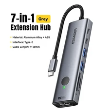Essager USB C 허브 맥북 노트북 아이패드 폰 분배기용 멀티포트 어댑터 4K 7-in-1 HDMI PD 100W SD & TF 3, 01 Grey 7 In 1 HUB