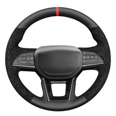 MEWANT 지프 그랜드 체로키 V(WL) 2022-2024 / 그랜드 체로키 L 2021-2024 핸드 스티치 스웨이드 가죽 스티어링 휠 랩용 스티어링 휠 커버, 우븐 스웨이드 및 천연 가죽 + 레드 실, for steering wheel without shi, 우븐 스웨이드 및 천연 가죽 + 레드 실