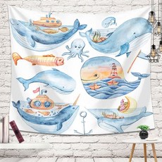 쿨샵 천가림막 벽인테리어 그림포스터 귀여운고래대형 jps+47930GI