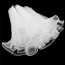 웨이브 망사 리본 주름 꽃다발 포장지 꽃 포장 리본 DIY 진주 포인트 포장재, 1개, 화이트 (360cm)