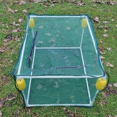 물고기 사육용 그물망 부력 케이지 양식장 그물, 이중 프레임 덮개 90x70x50cm 하드 플로트