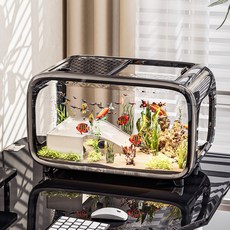 style dr 가정용 수족관어항세트 투명 어항 거북이 어항 수족관 고투명 수족관 미니어항, 1개, 블랙