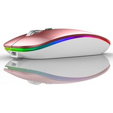 Uiosmuph LED 무선 마우스 G12 슬림 충전식 저소음 2.4G 휴대용 USB 광 컴퓨터 마우스 (USB 수신기 및 C 타입 어댑터 포함) (실버), Rose Gold