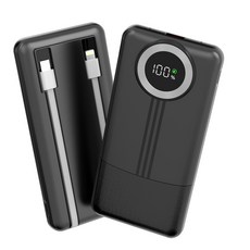 KLIFE 고속충전 대용량 보조배터리 10000mAh PD 22.5W QC3.0 케이블 일체형 LED 잔량표시, 블랙
