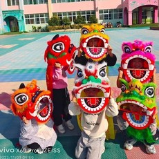 兒童舞獅子道具套裝 舞獅頭鼓 2-14歲幼兒園表演小獅頭玩具, 6寸2-8歲（輕巧）,綠色單頭, 1個