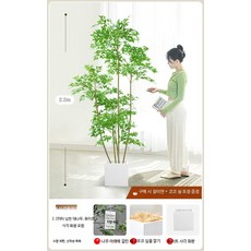 인조 미니정원 소품 조경 조화나무 조화 화분 장식 플랜테리어 나무화분 고급 조화식물, 1개, 2.2m 고밀도 남천 대나무+사각 화분
