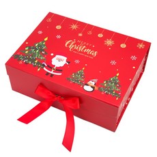 드림팩토리 크리스마스 접이식 리본 자석상자 선물상자, 1개