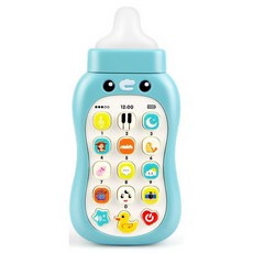 菲比尋常 801奶瓶手機 寶寶安撫手機 益智玩具，模擬奶瓶設計，安全材質，多首音樂，促進寶寶感官發展, 藍色, 1個
